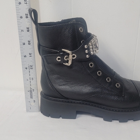 Karl Lagerfeld Paris Women's Maeva Combat Boot Crystal Embellished Buckles 7.5 - Picture 4 of 8